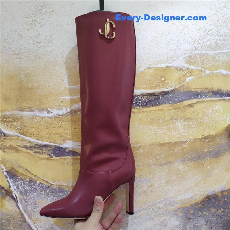 J1m*y Ch00 signature jc buckle chunky heel leather boots