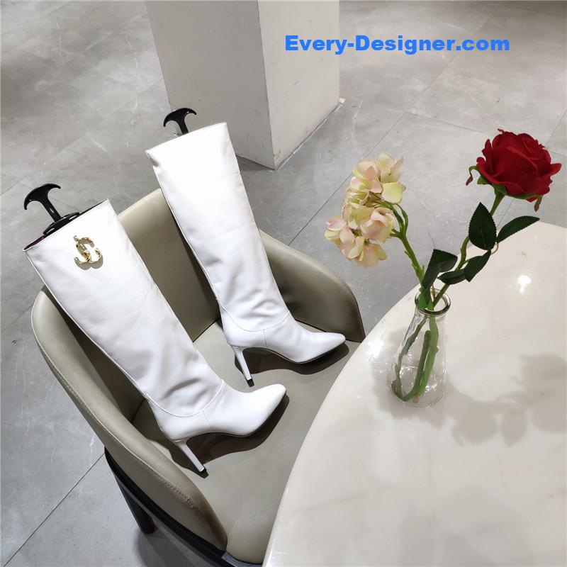 J1m*y Ch00 signature jc buckle chunky heel leather boots