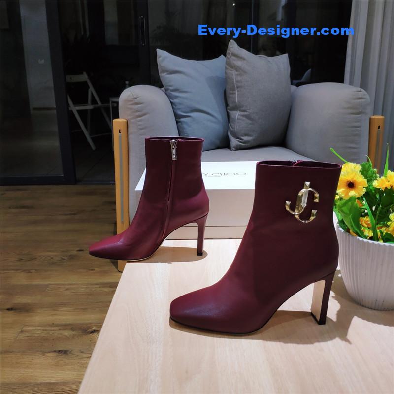 J1m*y Ch00 signature jc buckle chunky heel leather boots