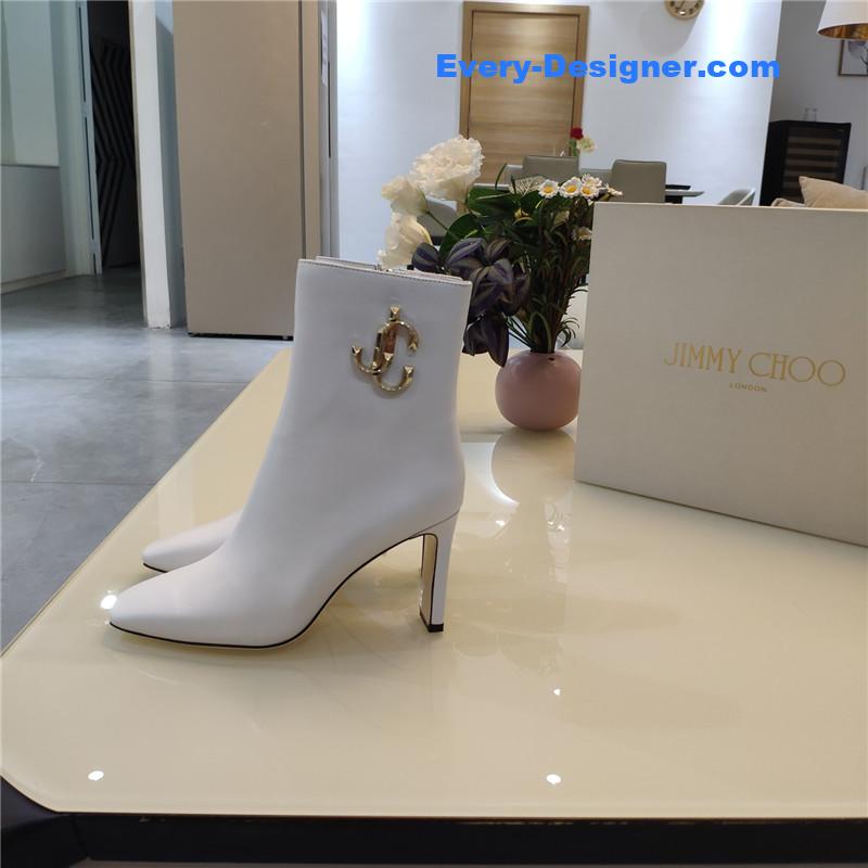 J1m*y Ch00 signature jc buckle chunky heel leather boots