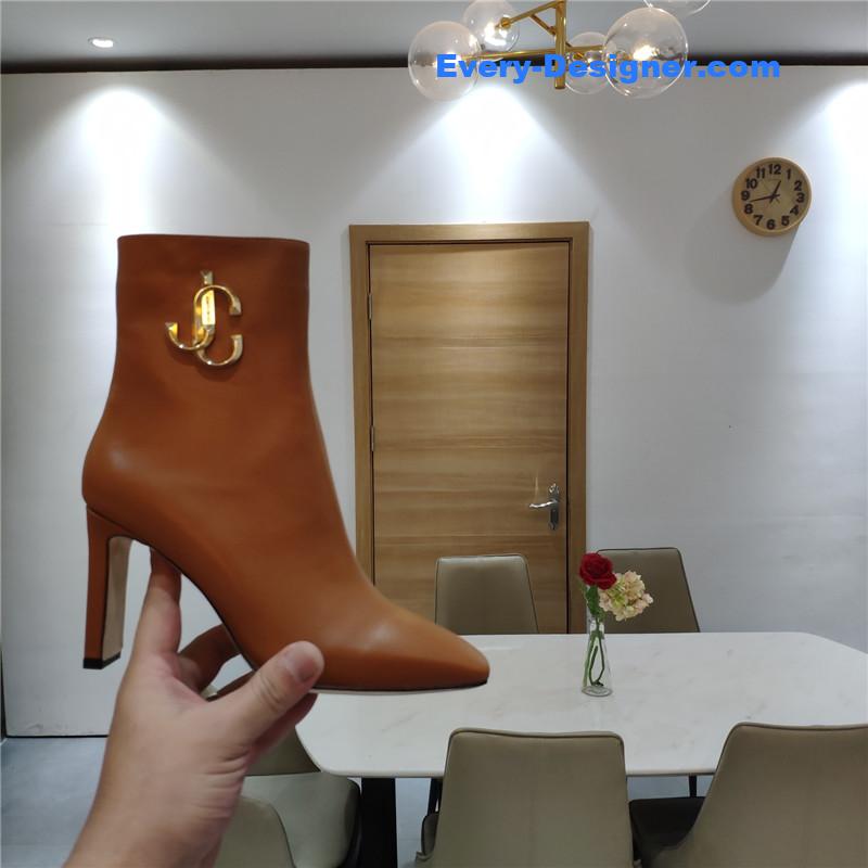 J1m*y Ch00 signature jc buckle chunky heel leather boots