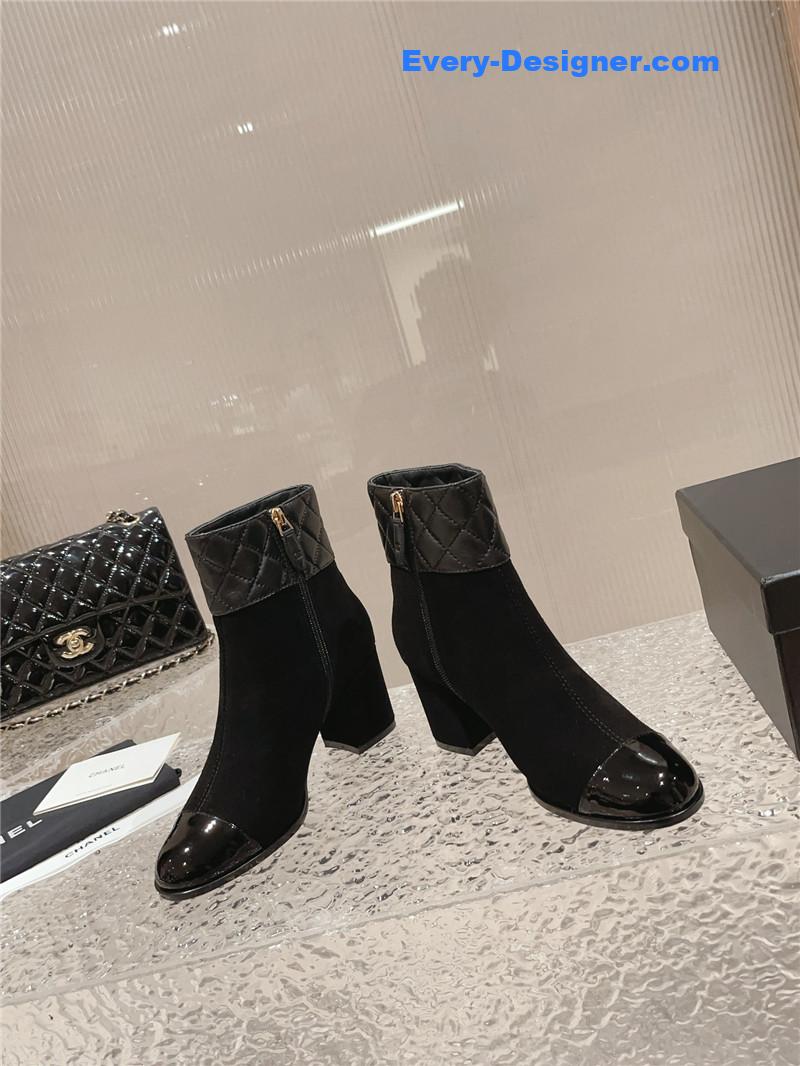 CC retro small round toe stitching design boots