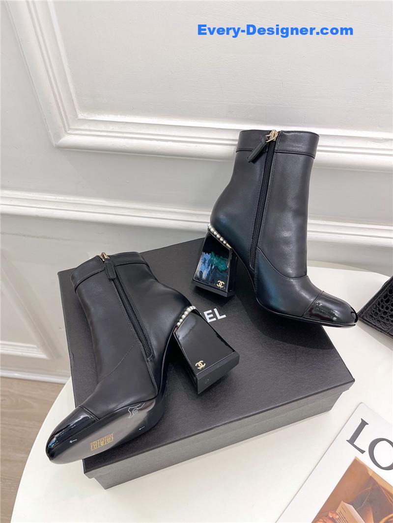 CC catwalk style pearl heel ankle boots