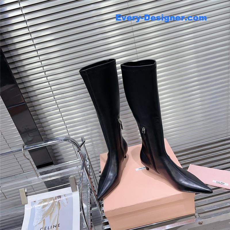 M1um1u autumn and winter new pointed mid-calf boots boots