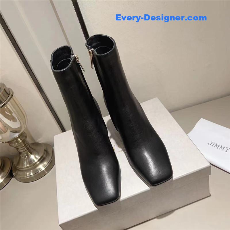 J1m*y Ch00 black patent leather block heel ankle boots