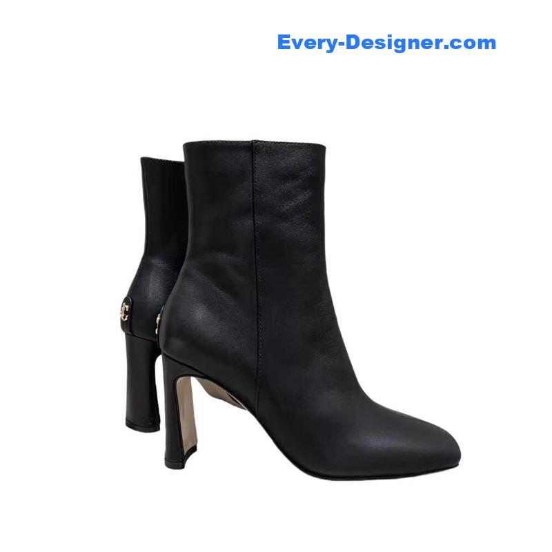 J1m*y Ch00 black patent leather block heel ankle boots
