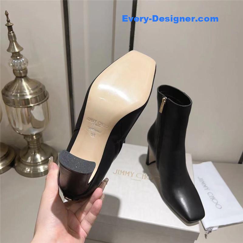 J1m*y Ch00 black patent leather block heel ankle boots