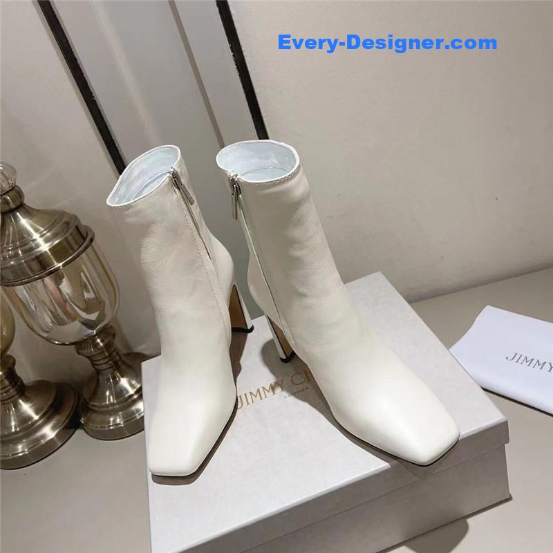 J1m*y Ch00 black patent leather block heel ankle boots