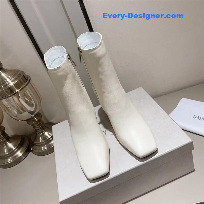 J1m*y Ch00 black patent leather block heel ankle boots