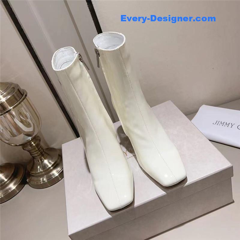 J1m*y Ch00 black patent leather block heel ankle boots