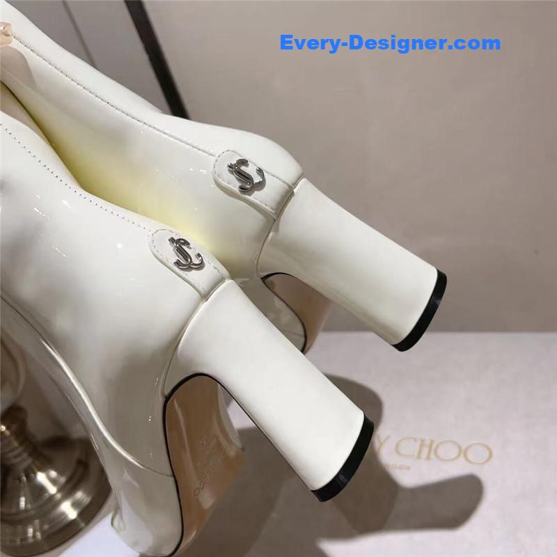 J1m*y Ch00 black patent leather block heel ankle boots