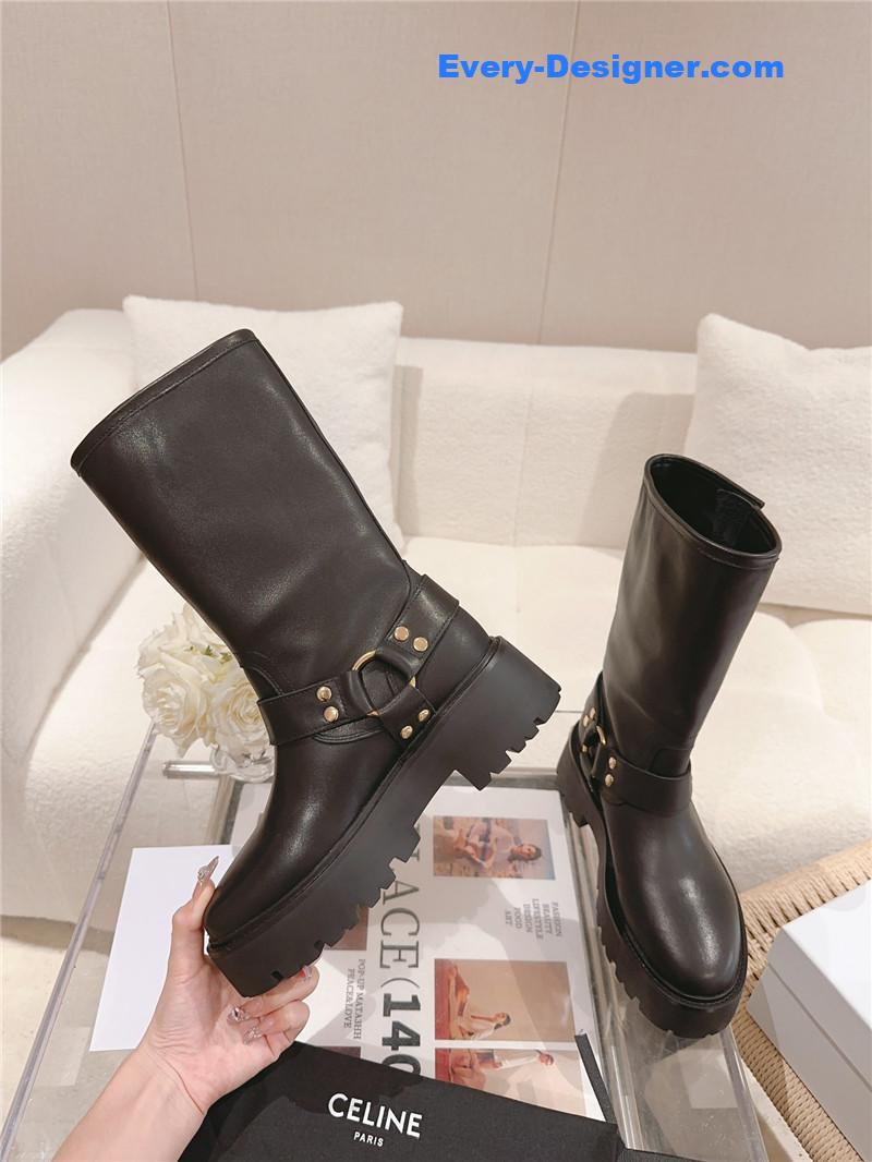 Ce1i*e belt buckle mid calf boots