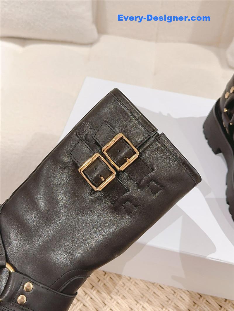 Ce1i*e belt buckle mid calf boots