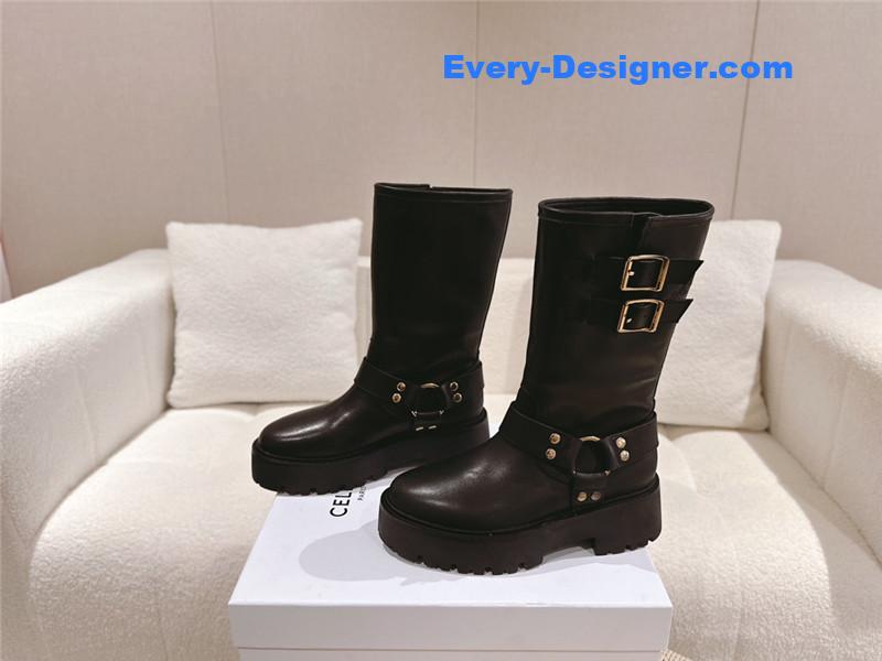 Ce1i*e belt buckle mid calf boots