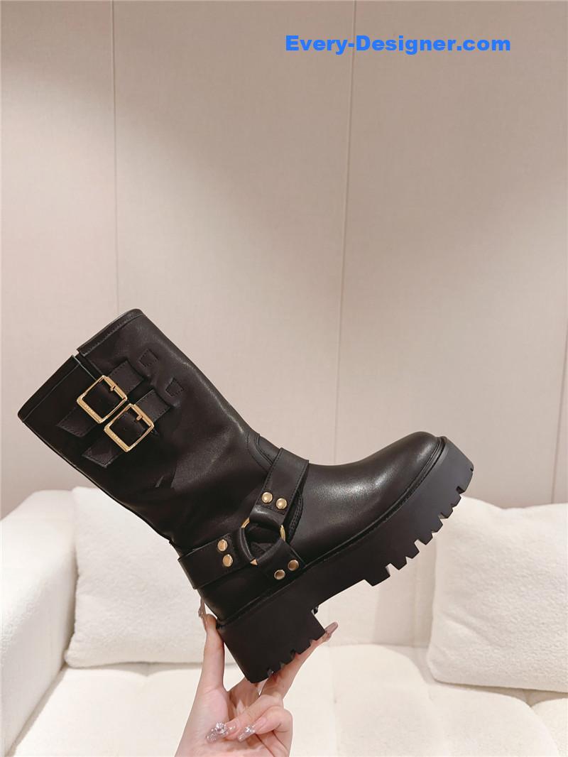 Ce1i*e belt buckle mid calf boots