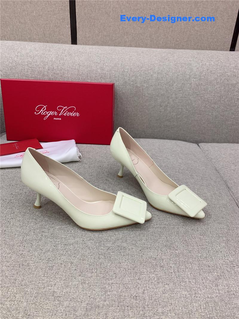 Roger vivier new leather buckle cat heel shoes