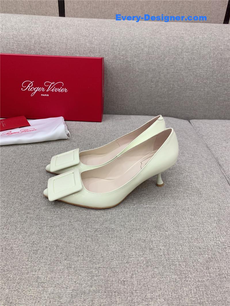 Roger vivier new leather buckle cat heel shoes