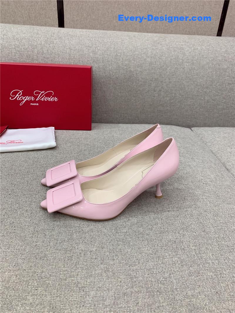 Roger vivier new leather buckle cat heel shoes