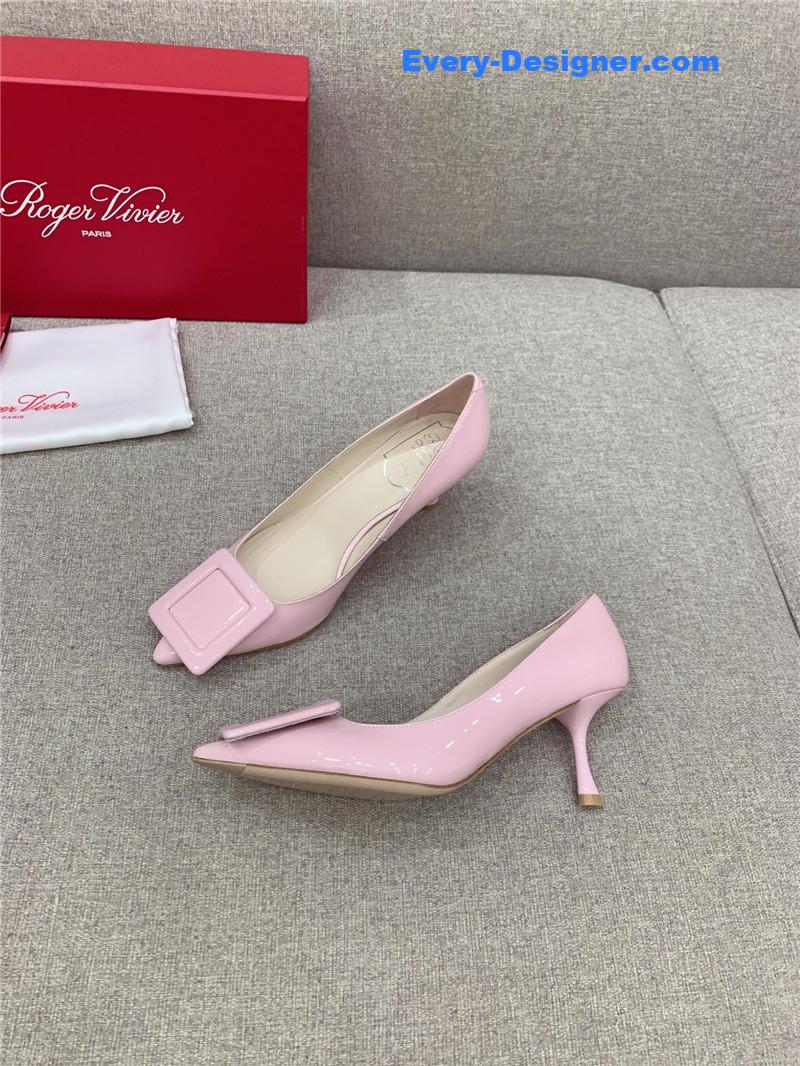 Roger vivier new leather buckle cat heel shoes