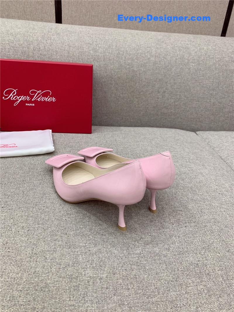 Roger vivier new leather buckle cat heel shoes