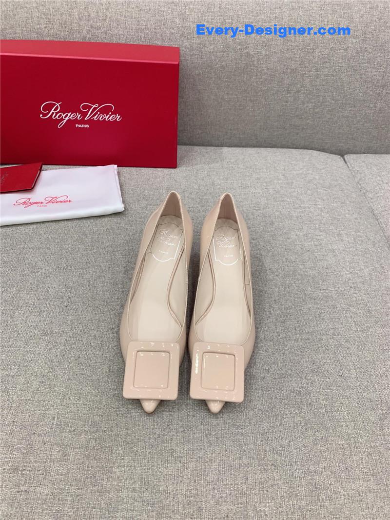 Roger vivier new leather buckle cat heel shoes