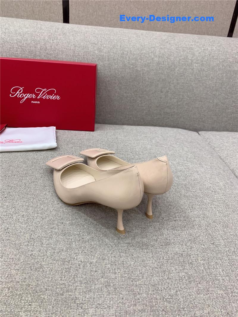Roger vivier new leather buckle cat heel shoes