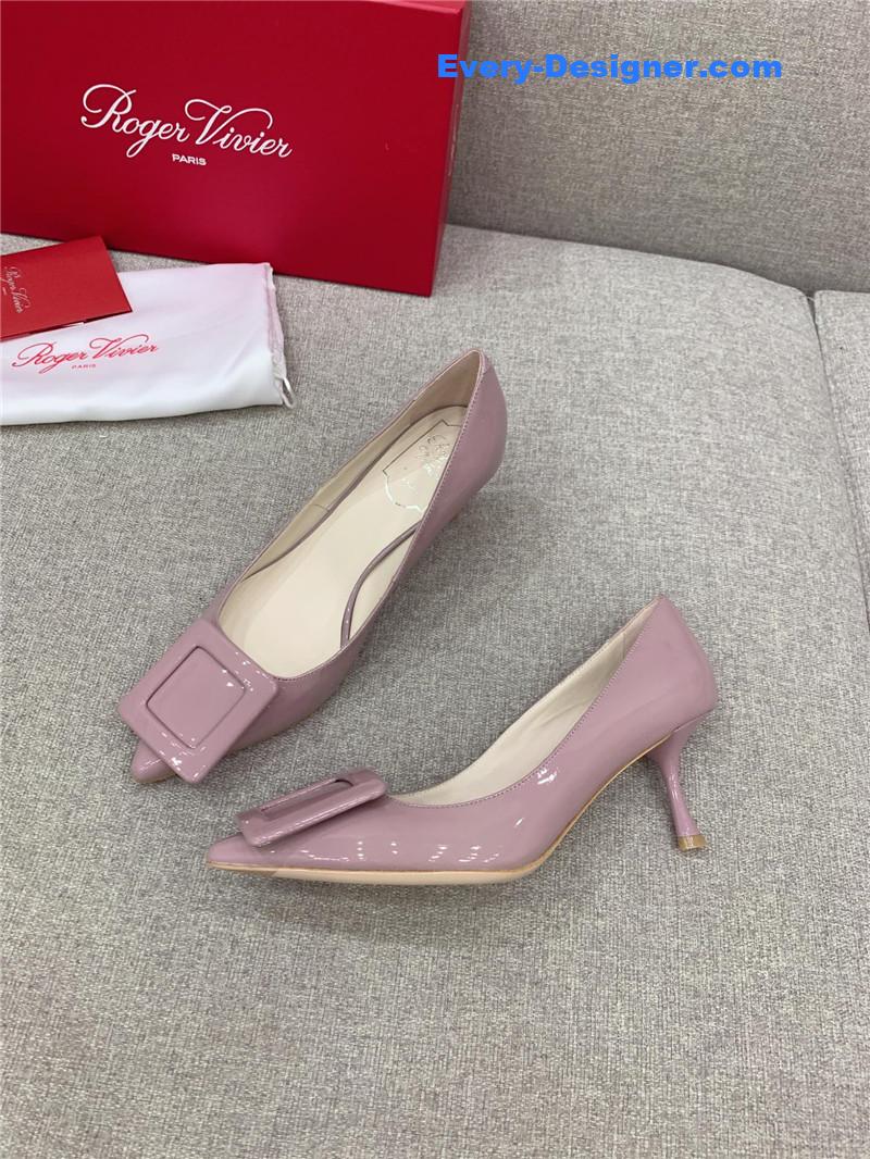 Roger vivier new leather buckle cat heel shoes