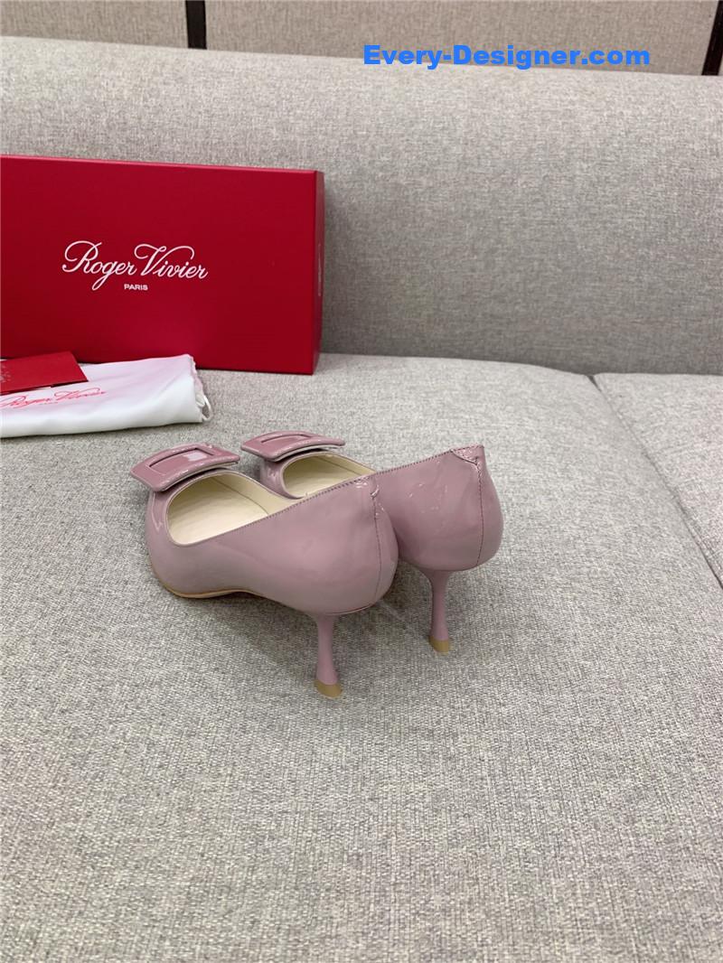 Roger vivier new leather buckle cat heel shoes