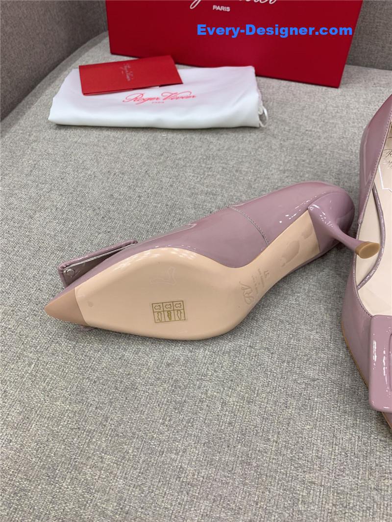 Roger vivier new leather buckle cat heel shoes