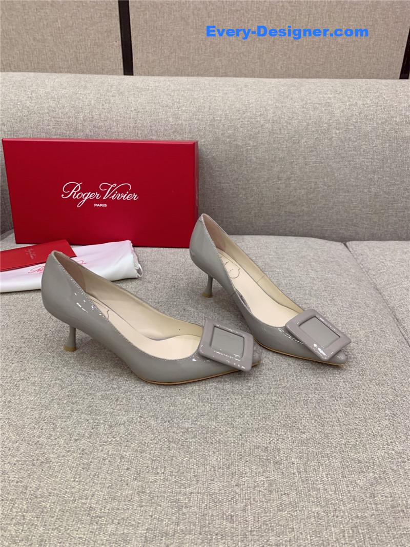 Roger vivier new leather buckle cat heel shoes