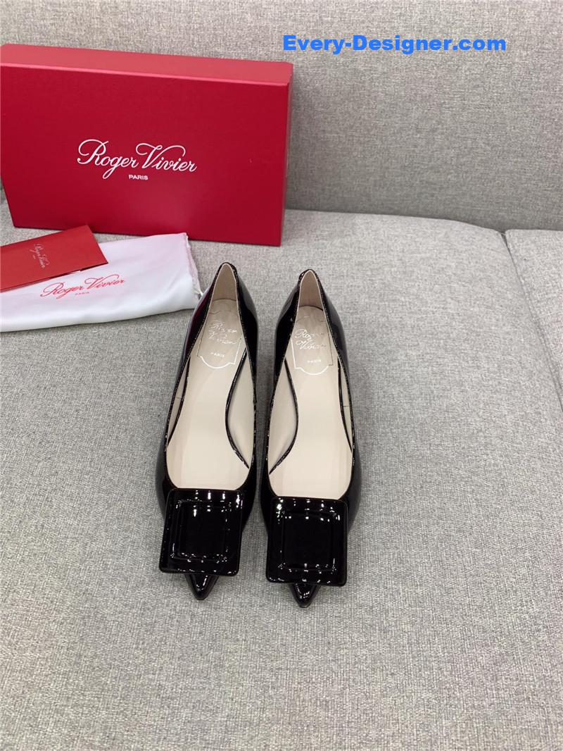 Roger vivier new leather buckle cat heel shoes