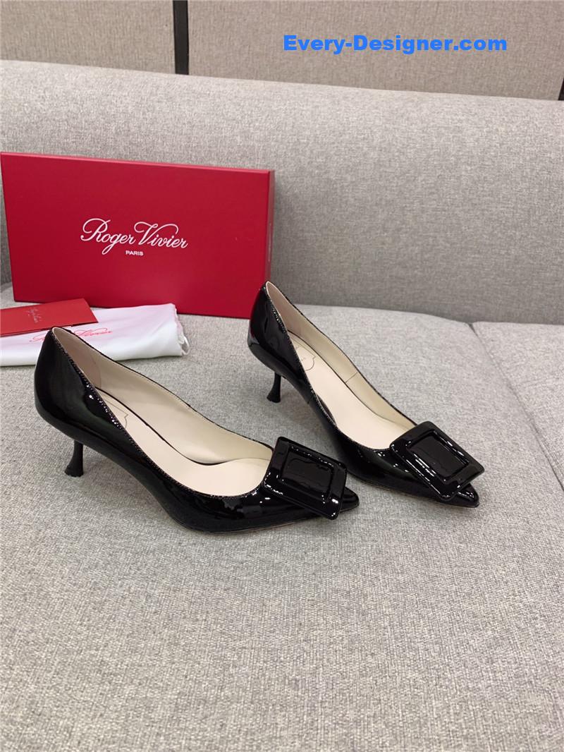 Roger vivier new leather buckle cat heel shoes
