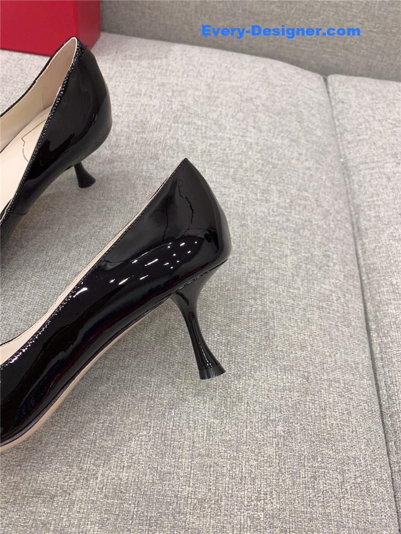 Roger vivier new leather buckle cat heel shoes