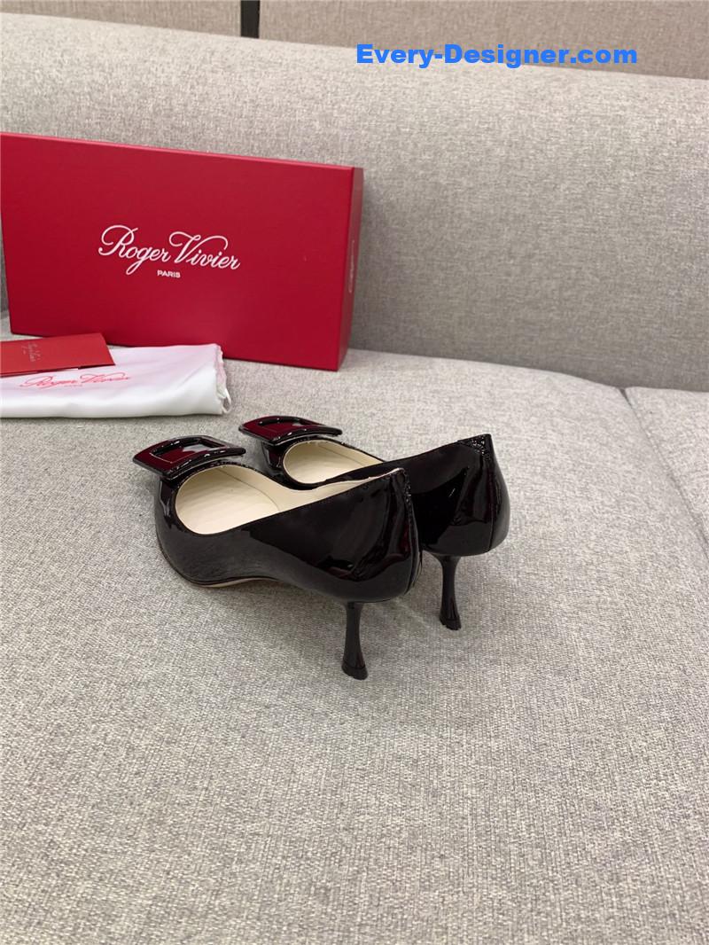 Roger vivier new leather buckle cat heel shoes