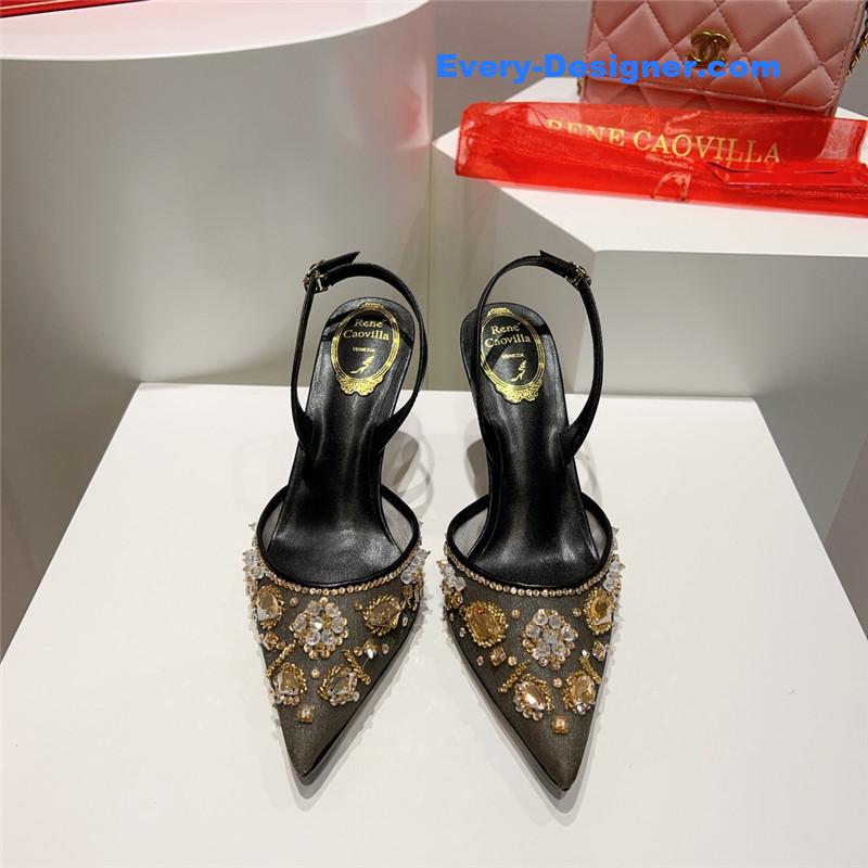 rene caovilla crystal jeweled silk heels