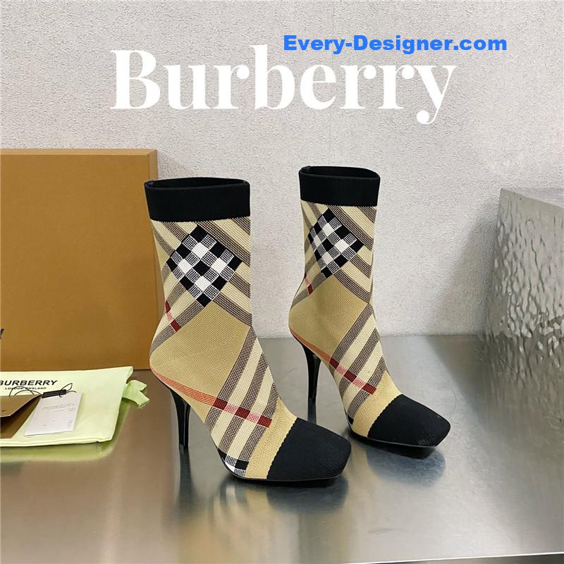 Bv*b*rry square-toe stiletto checked stretch-knit sock boots
