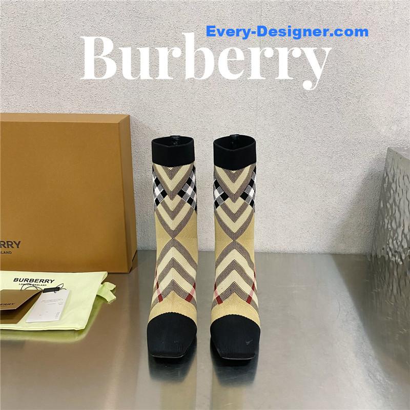 Bv*b*rry square-toe stiletto checked stretch-knit sock boots