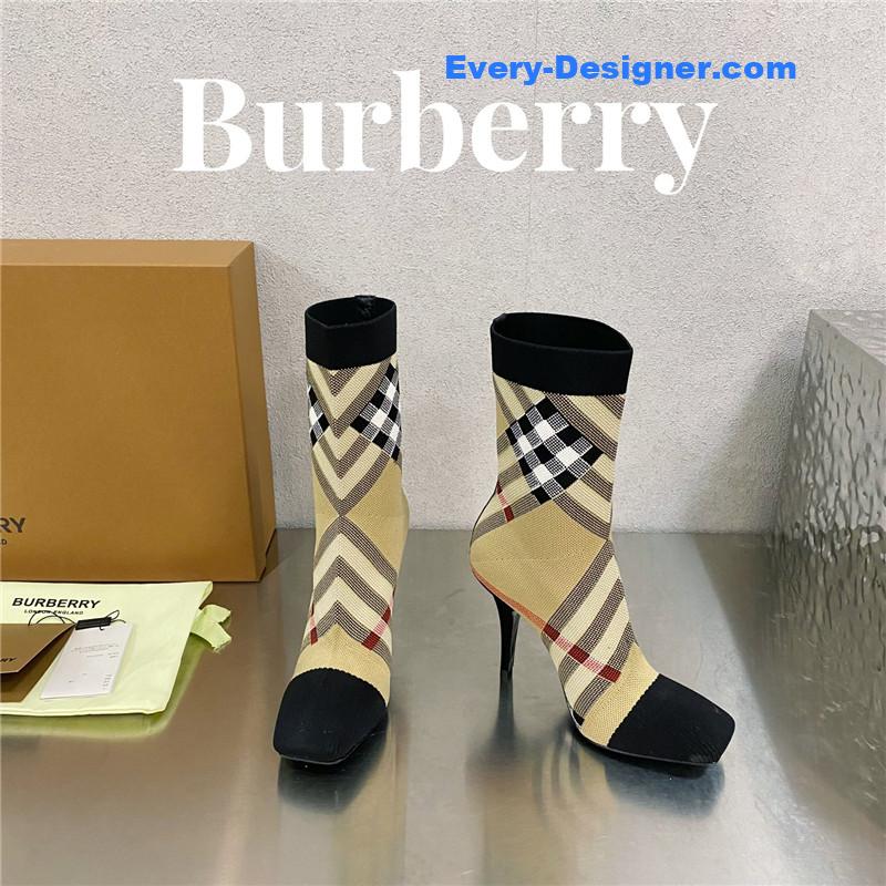 Bv*b*rry square-toe stiletto checked stretch-knit sock boots