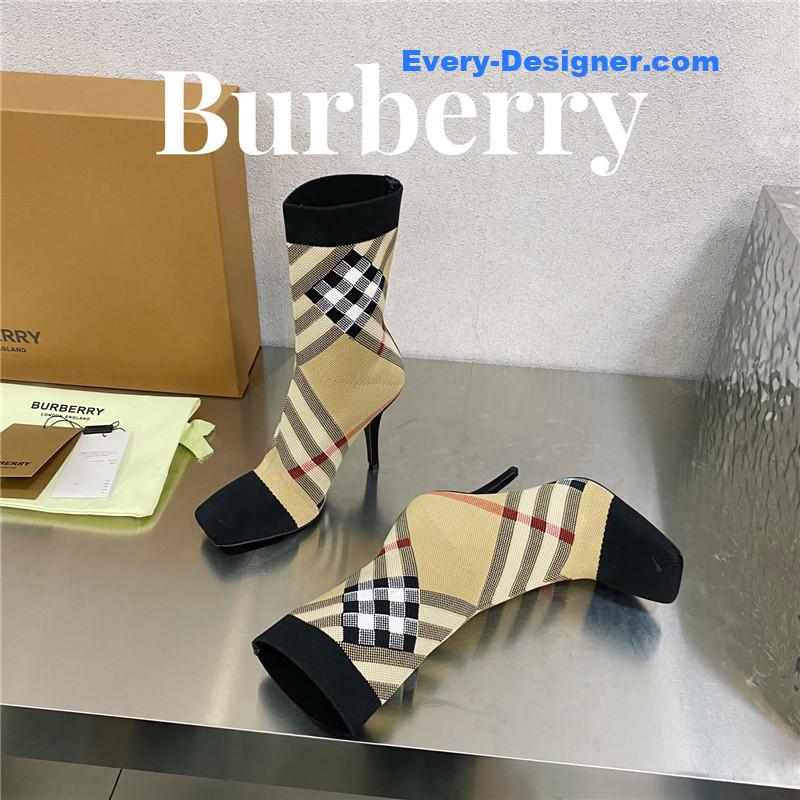 Bv*b*rry square-toe stiletto checked stretch-knit sock boots