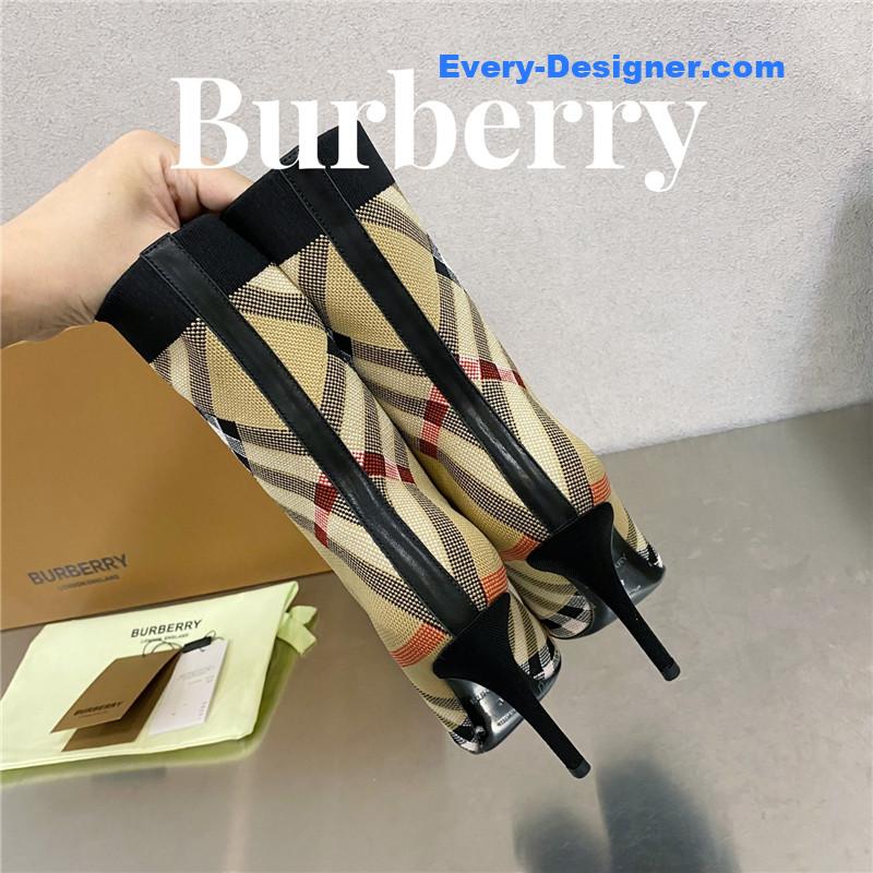 Bv*b*rry square-toe stiletto checked stretch-knit sock boots