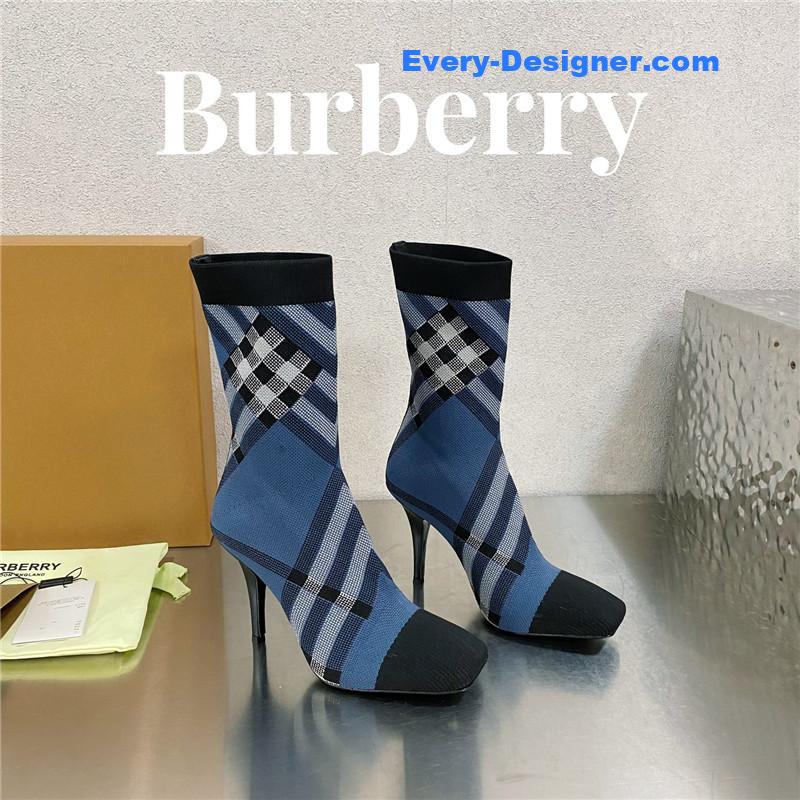 Bv*b*rry square-toe stiletto checked stretch-knit sock boots
