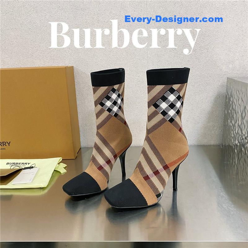 Bv*b*rry square-toe stiletto checked stretch-knit sock boots
