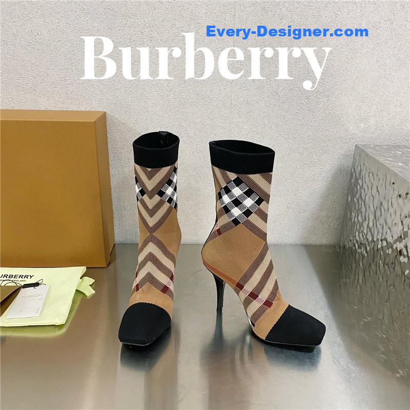 Bv*b*rry square-toe stiletto checked stretch-knit sock boots