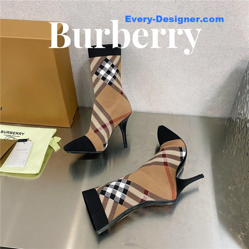 Bv*b*rry square-toe stiletto checked stretch-knit sock boots