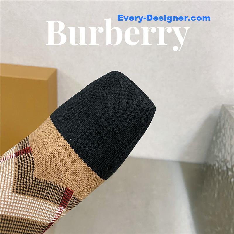 Bv*b*rry square-toe stiletto checked stretch-knit sock boots