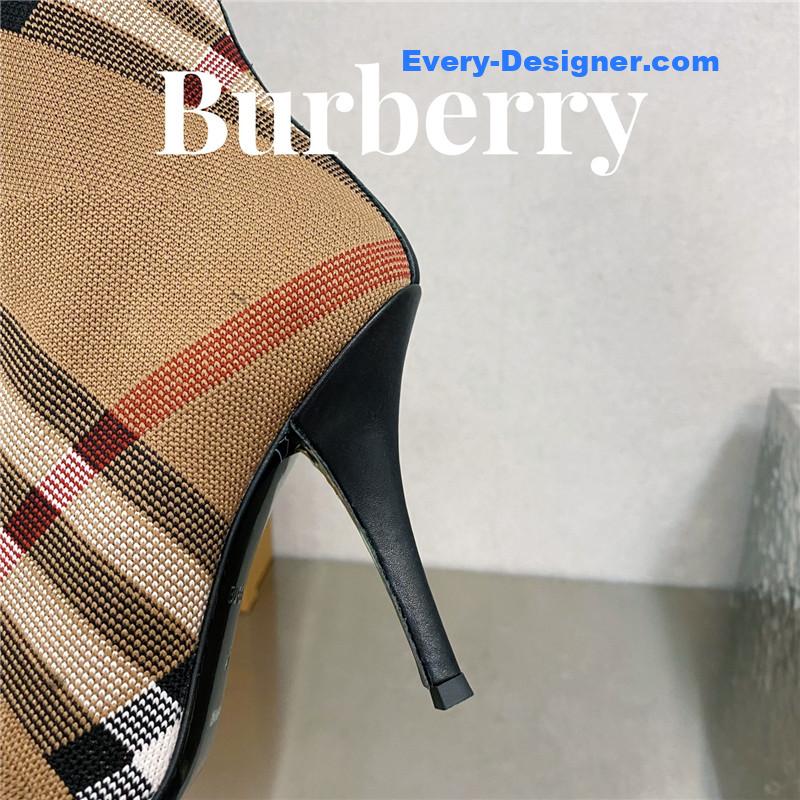 Bv*b*rry square-toe stiletto checked stretch-knit sock boots