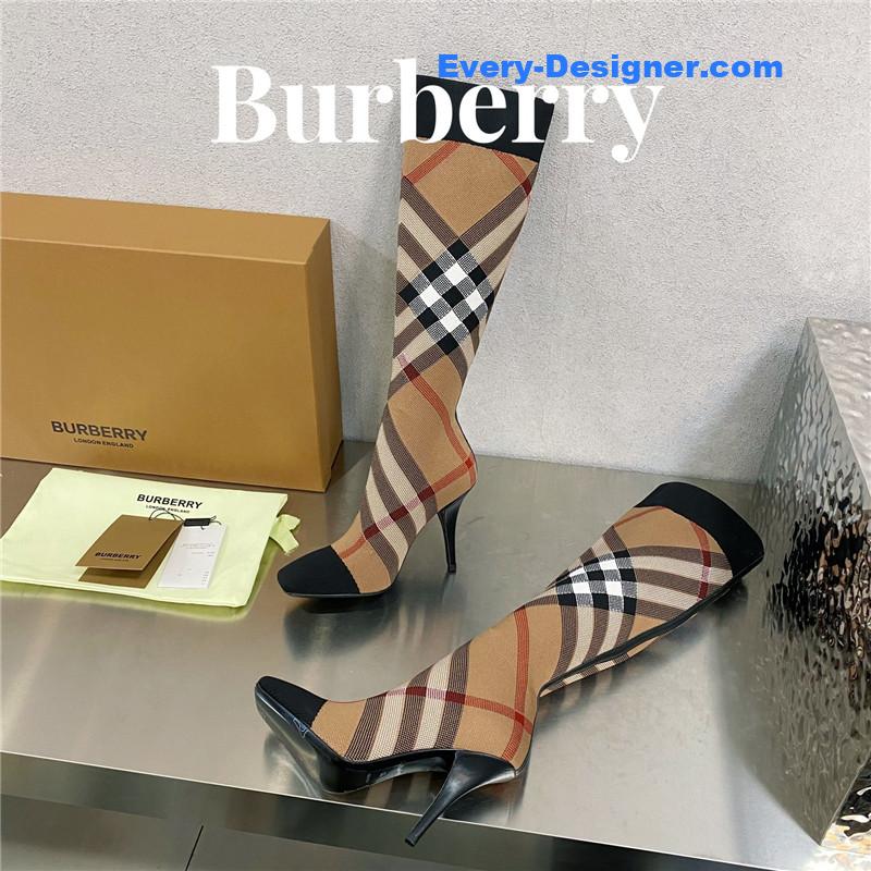 Bv*b*rry square-toe stiletto checked stretch-knit sock boots
