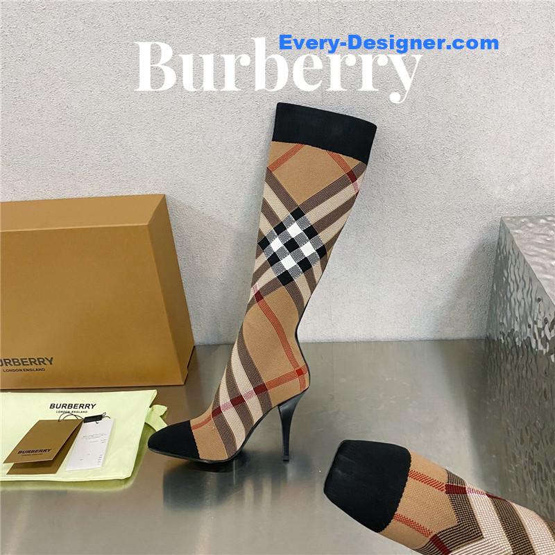 Bv*b*rry square-toe stiletto checked stretch-knit sock boots