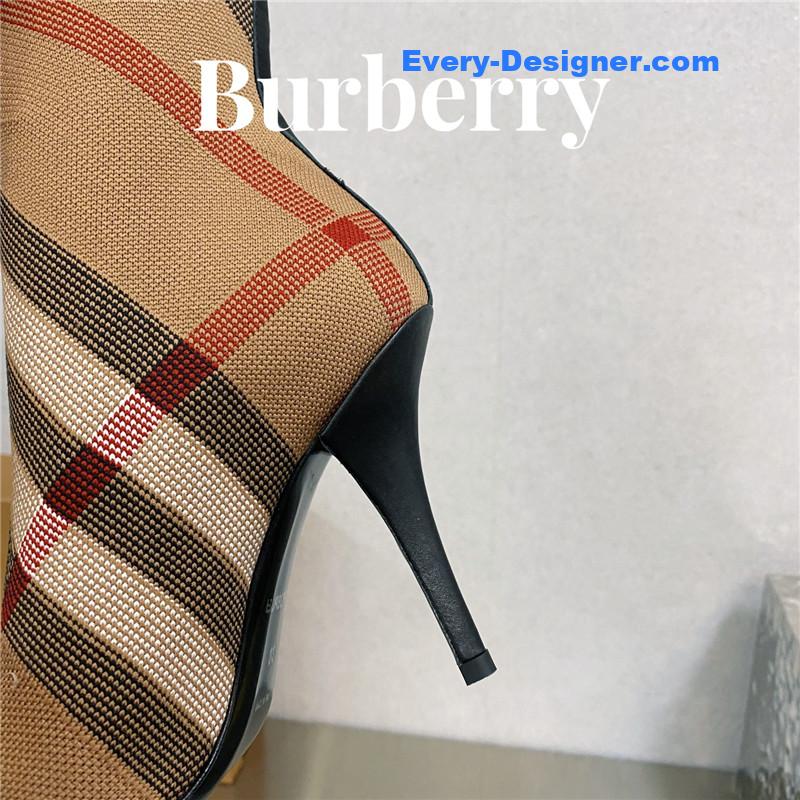 Bv*b*rry square-toe stiletto checked stretch-knit sock boots