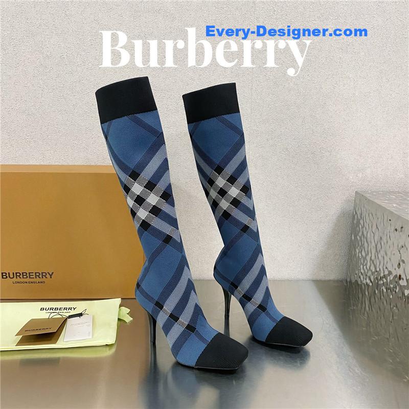 Bv*b*rry square-toe stiletto checked stretch-knit sock boots